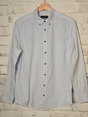 Bugatti Easy Care Dress Shirt L 41/42 Blue Micro Print Long Sleeve